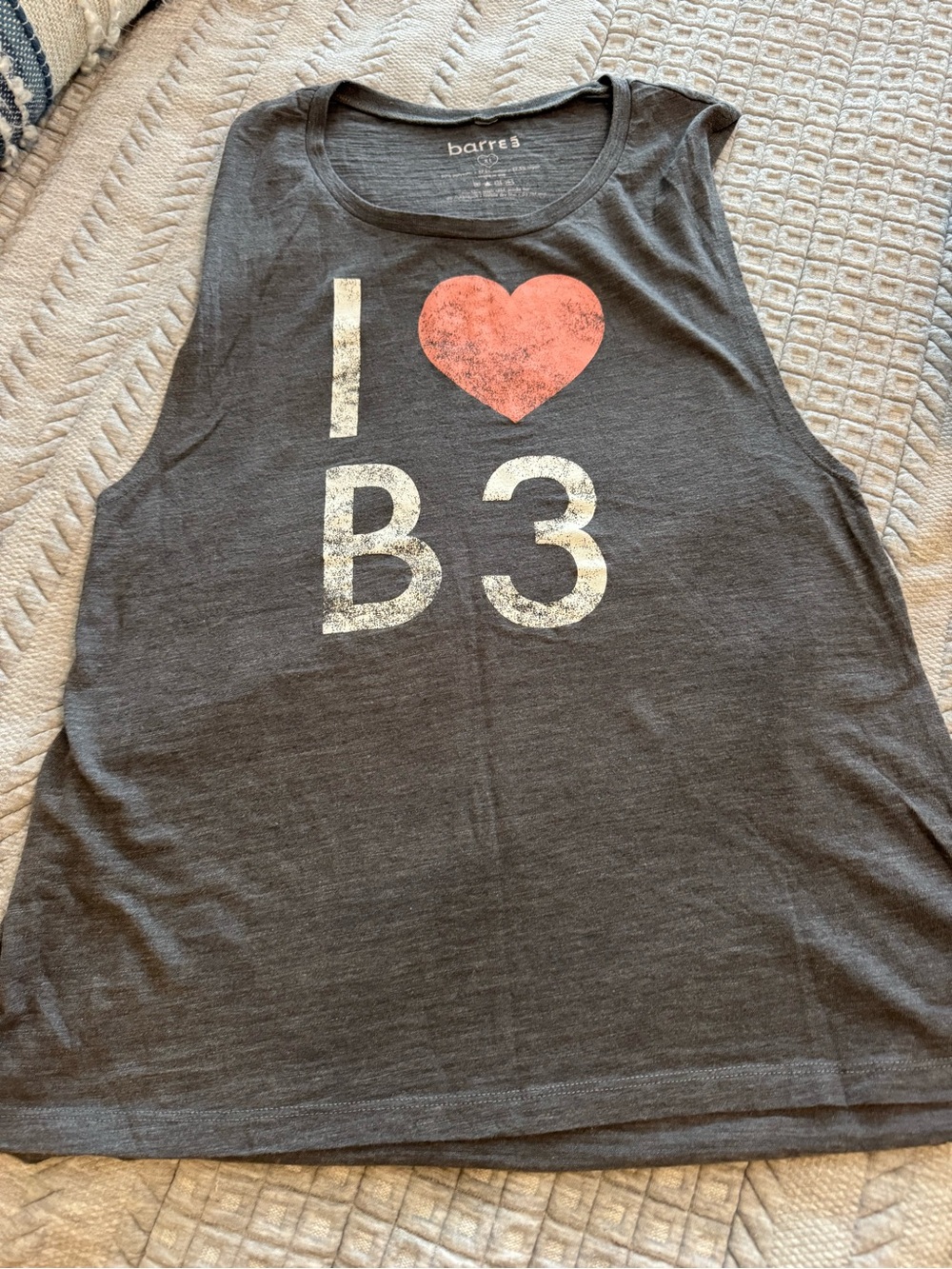Barre3 Women's Charcoal Muscle Tee with Pink Heart Graphic